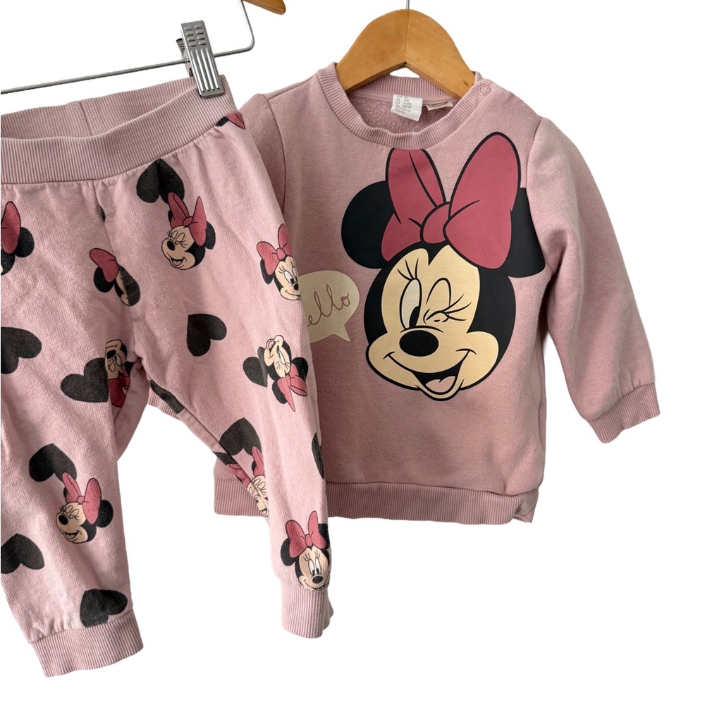 H&M Disney Minnie Mouse Pink Crew & Pants Set 12 Months